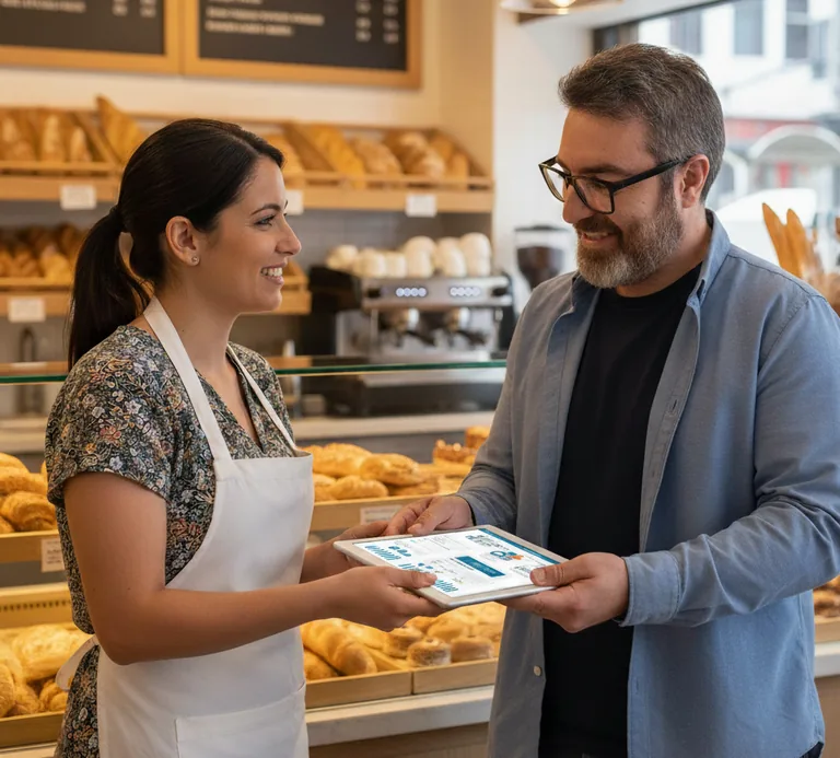 Empresario local gestionando su negocio con automatización e IA en La Línea de la Concepción